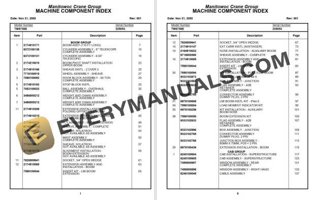 Grove TMS750E Crane Parts Manual