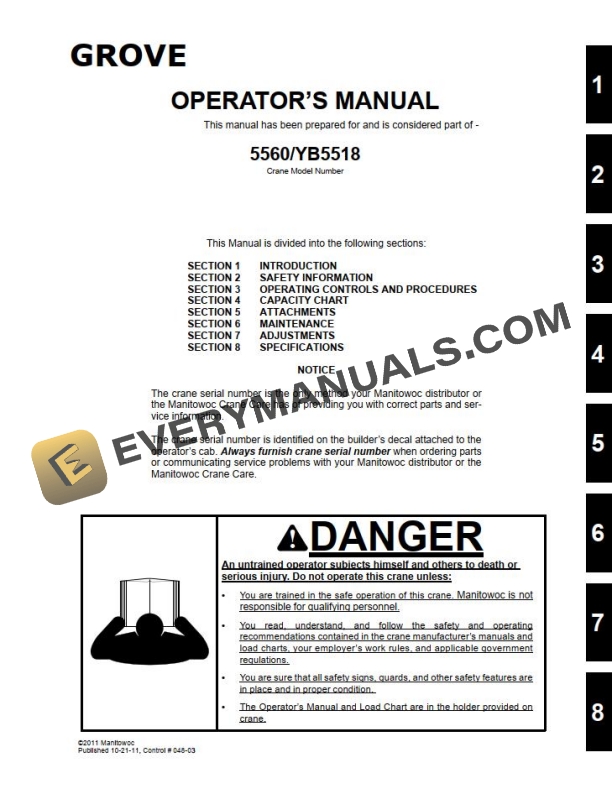 Grove YB5518 Crane Operator, Parts, Service Manual
