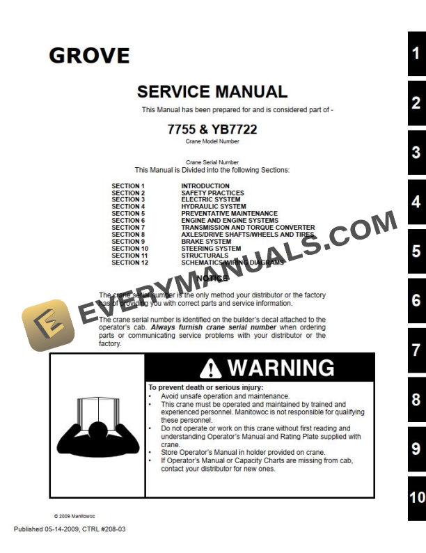 Grove YB7722 Crane Schematics, Shop Manuals