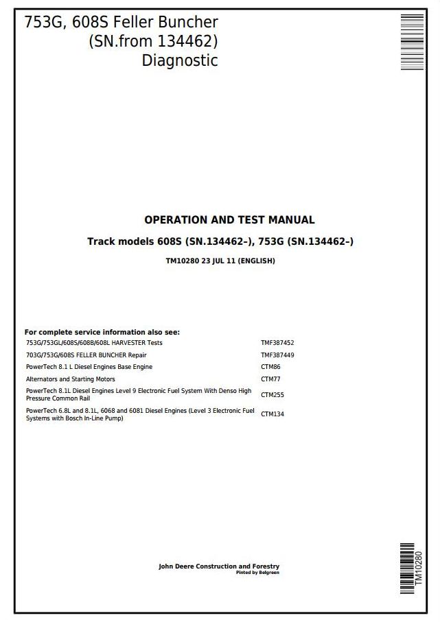 John Deere Agricultural 608S 753G Technical Manual TM10280