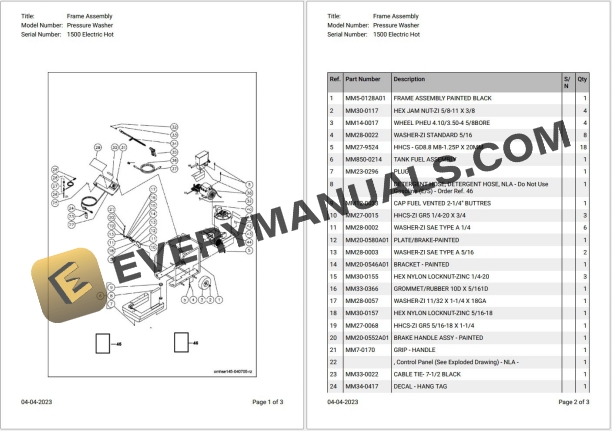 Bobcat Pressure Washer 3000 Gas Hot Parts Catalog