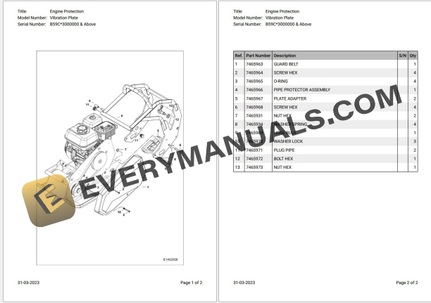Bobcat Vibration Plate B59C3000000 & Above Parts Catalog