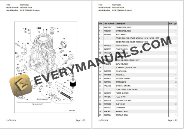 Bobcat Vibration Plate B59E3000000 & Above Parts Catalog