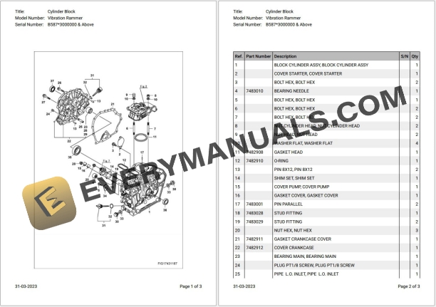 Bobcat Vibration Rammer B5873000000 & Above Parts Catalog