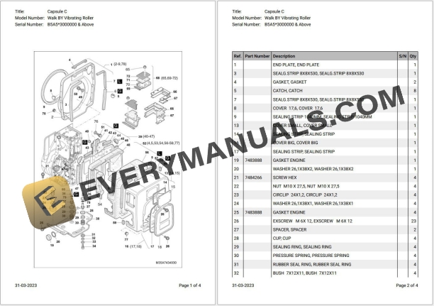 Bobcat Walk BY Vibrating Roller B5A53000000 & Above Parts Catalog