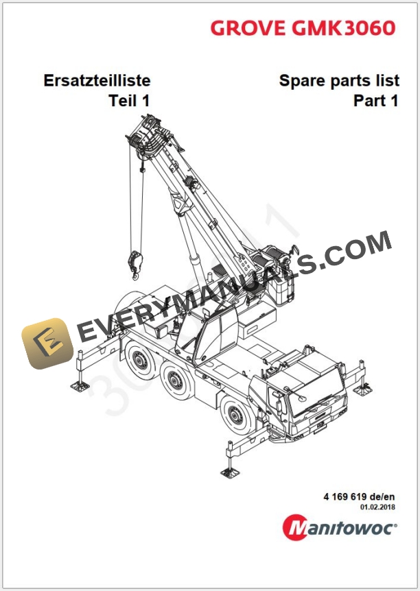 Grove GMK3060 Crane Parts Manual, Hydraulic Schematic, Wiring Diagram 04 04 2018