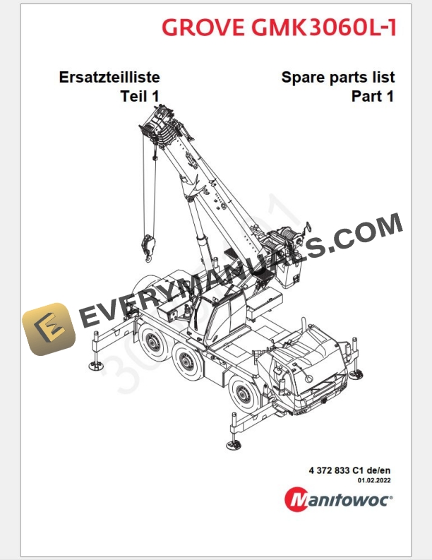 Grove GMK3060L-1 Crane Parts Manual, Hydraulic Schematic, Wiring Diagram