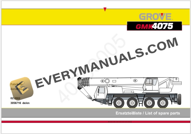 Grove GMK4075 Crane Parts Manuals, Diagrams