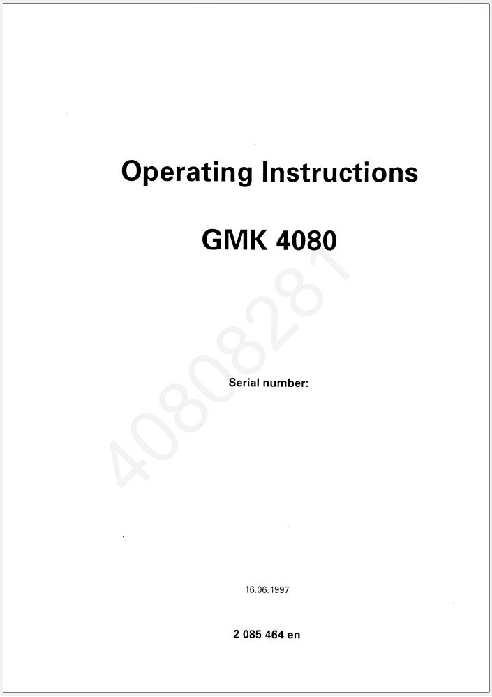 Grove GMK4080 Crane Shop Manuals, Diagrams