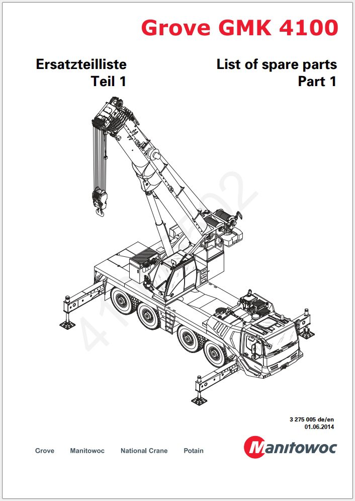 Grove GMK4100 Crane Parts Manual, Hydraulic Schematic, Wiring Diagram (1)