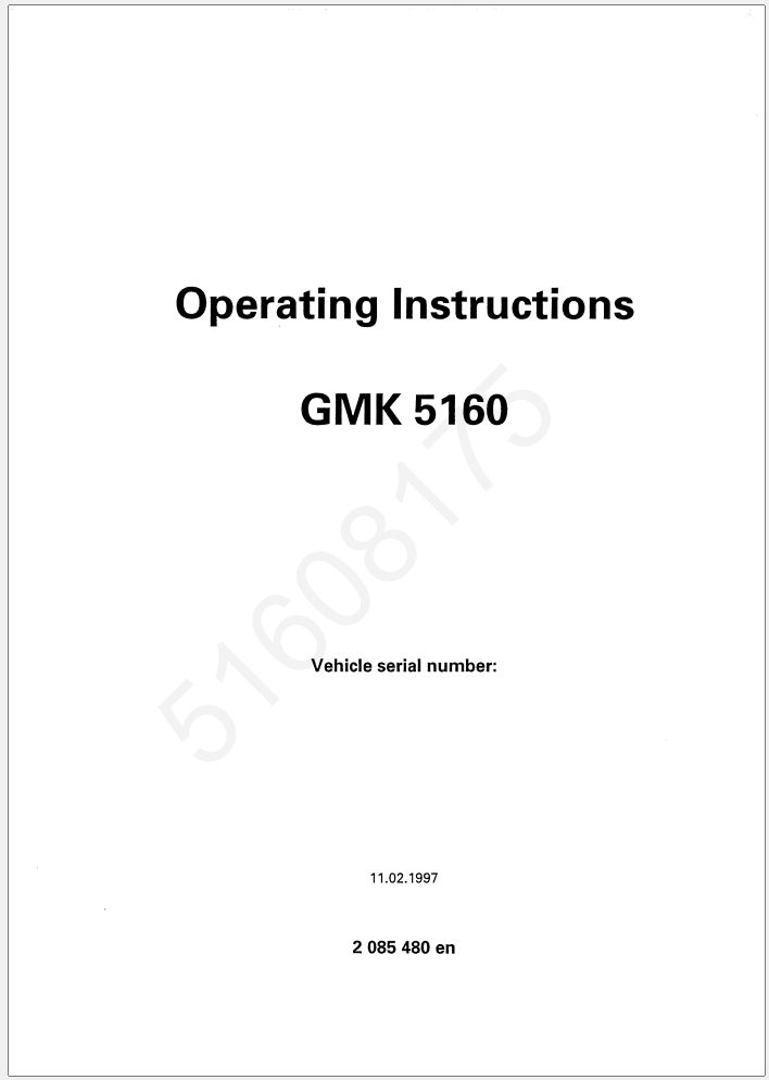Grove GMK5160 Crane Shop Manuals, Diagrams