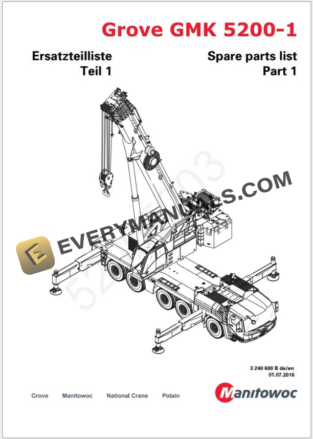 Grove GMK5200-1 Crane Parts Manual, Hydraulic Schematic, Wiring Diagram 01 06 2017 (1)