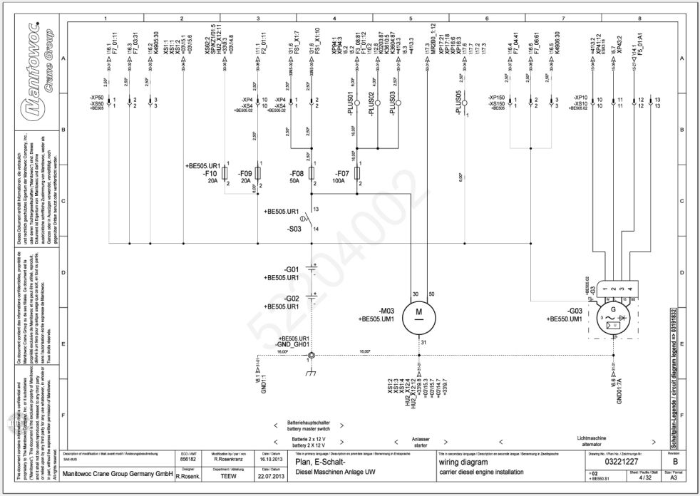 Grove GMK5220 Crane Load Chart, Hydraulic Schematic, Wiring Diagram