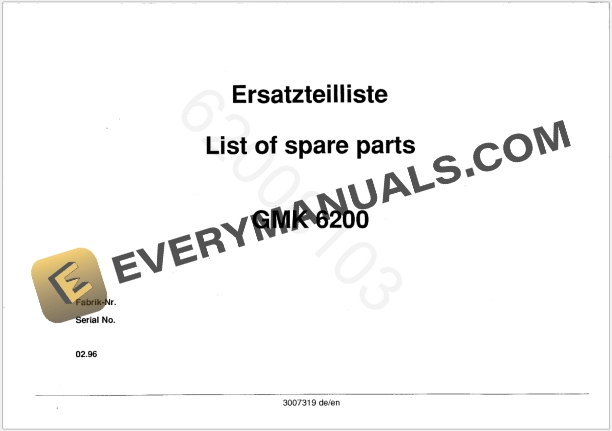 Grove GMK6200 Crane Operators, Parts Manual and Schematics 4 Grove GMK6200 Crane Shop Manuals, Diagrams