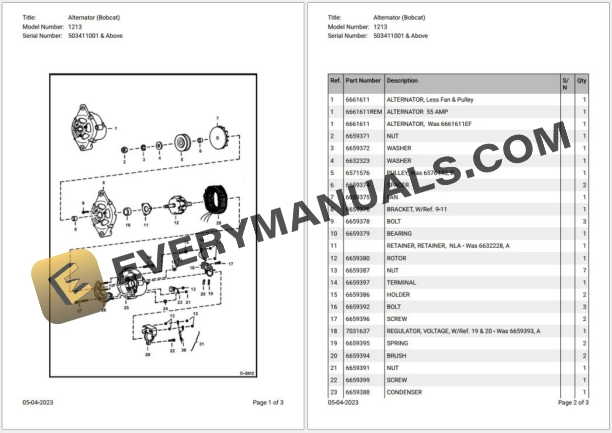 001_Bobcat Loader 1213 Parts Catalog