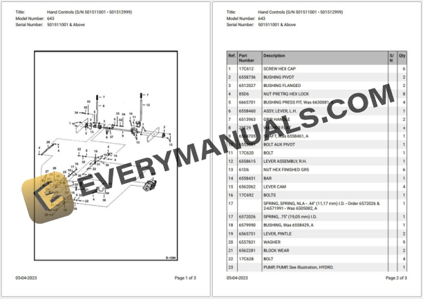 034_Bobcat Loader 643 Parts Catalog