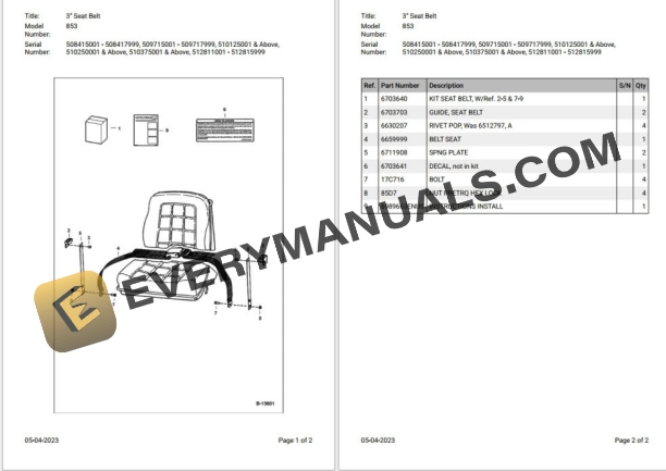 054_Bobcat Loader 853 Parts Catalog