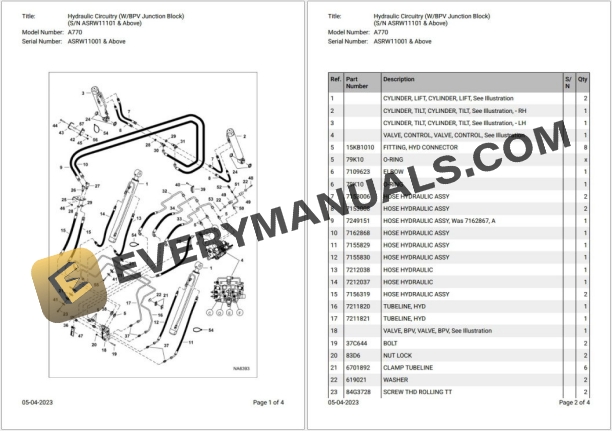 Bobcat A770 ASRW11001 & Above Parts Catalog