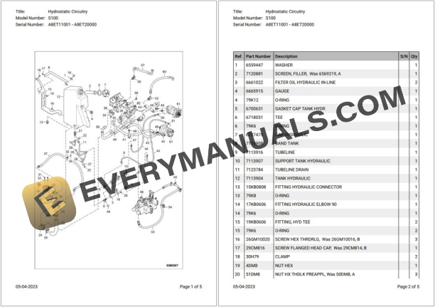 Bobcat S100 A8ET11001 – A8ET20000 Parts Catalog