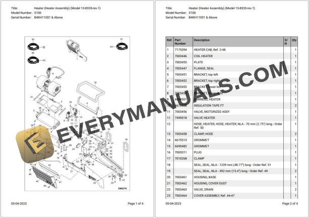 Bobcat S100 B4KH11001 & Above Parts Catalog