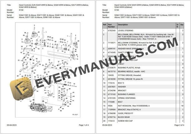 Bobcat S150 526611001 & Above Parts Catalog