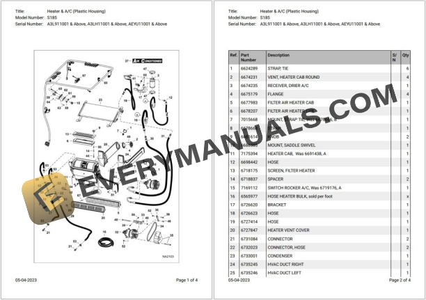 Bobcat S185 A3L911001 & Above Parts Catalog