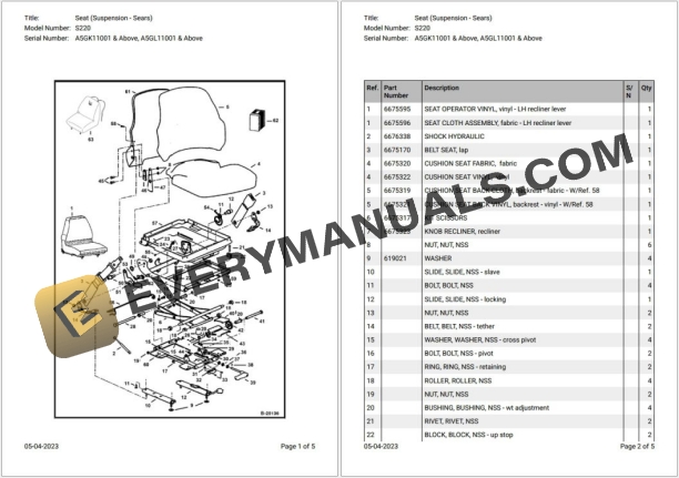 Bobcat S220 A5GK11001 & Above Parts Catalog