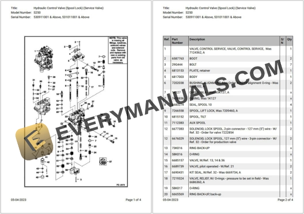 Bobcat S250 530911001 & Above Parts Catalog