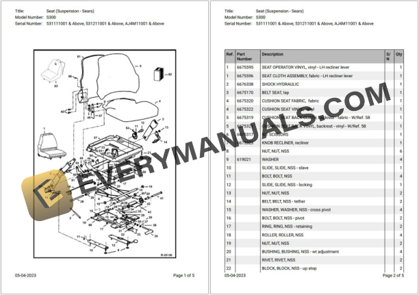 Bobcat S300 531111001 & Above Parts Catalog