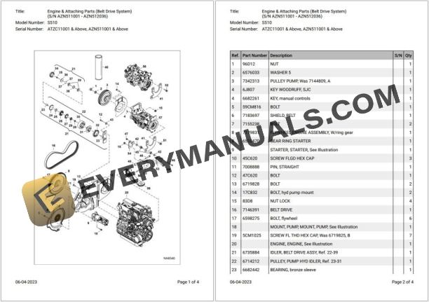 Bobcat S510 ATZC11001 & Above Parts Catalog