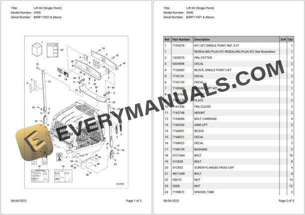 Bobcat S590 B4RF11001 & Above Parts Catalog