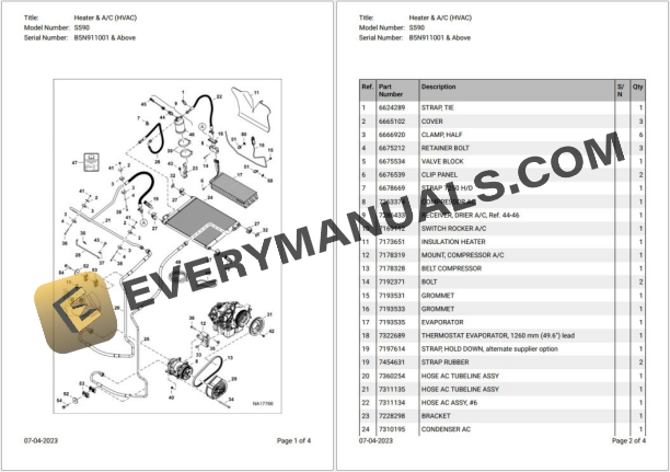 Bobcat S590 B5N911001 & Above Parts Catalog