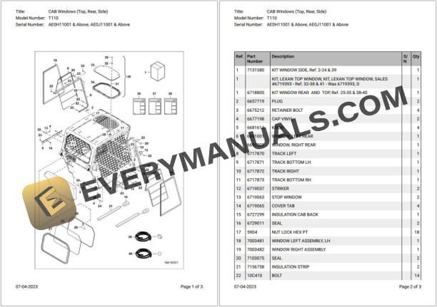 Bobcat T110 AE0H11001 & Above Parts Catalog