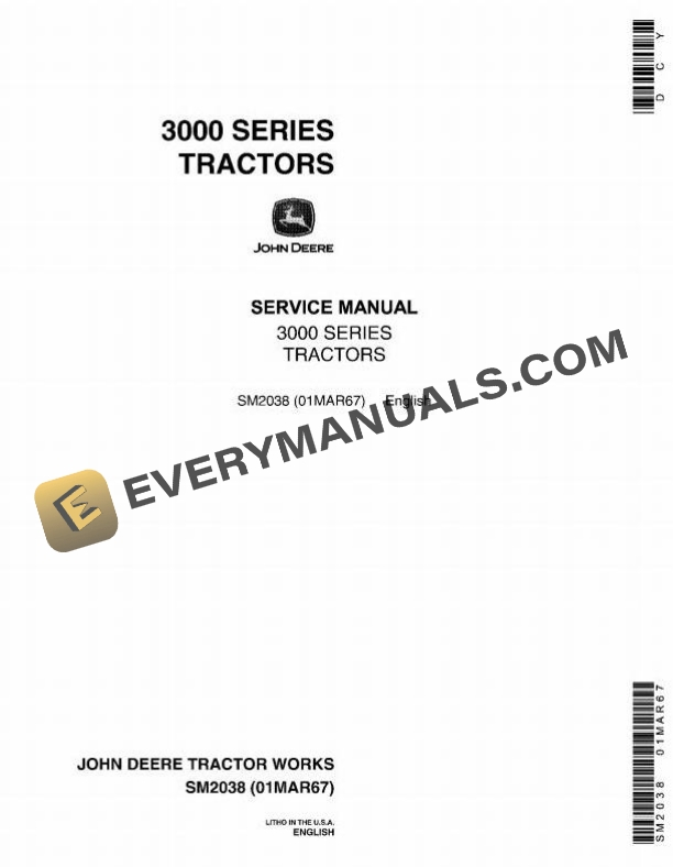 John Deere 3010 3020 Row-Crop Standard Hi-Crop Utility Orchard Tractor Service Manual SM2038