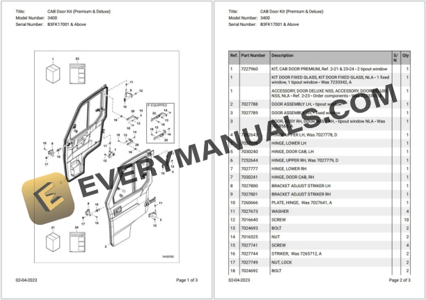 Bobcat 3400 B3FK17001 & Above Parts Catalog