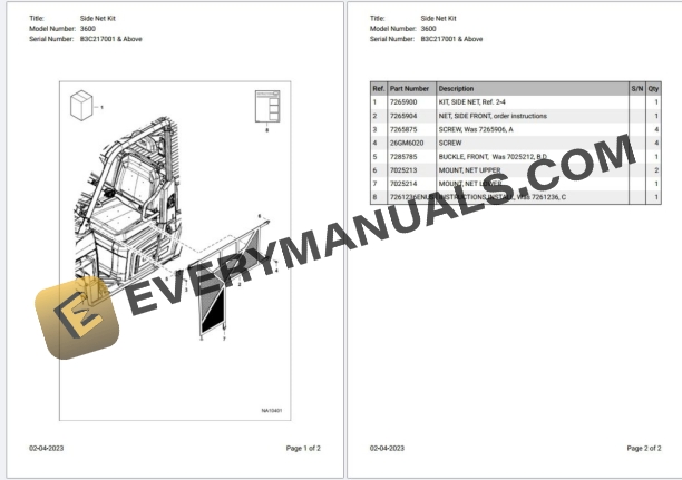 Bobcat 3600 B3C217001 & Above Parts Catalog