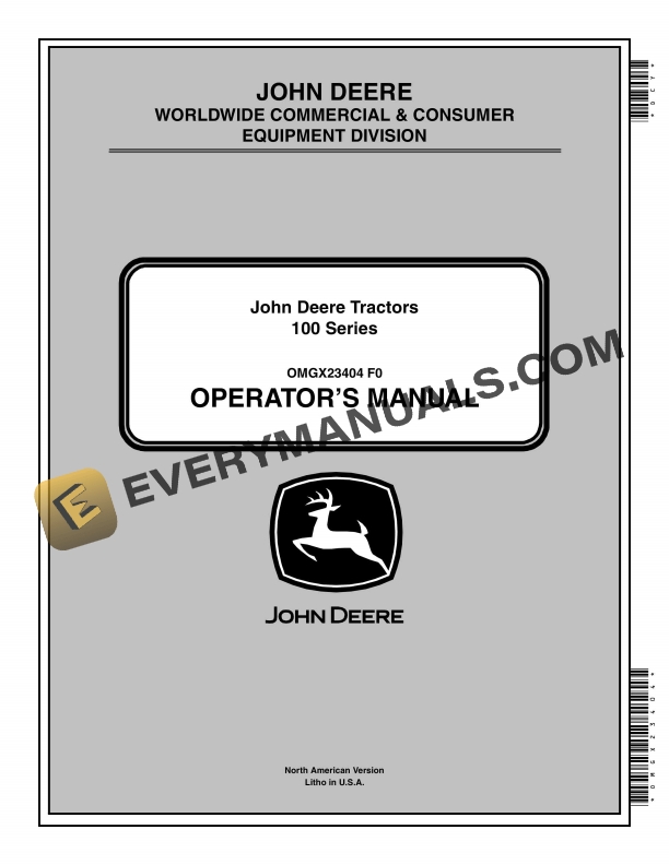 John Deere 100 Series Tractor Operator Manual OMGX23404-1