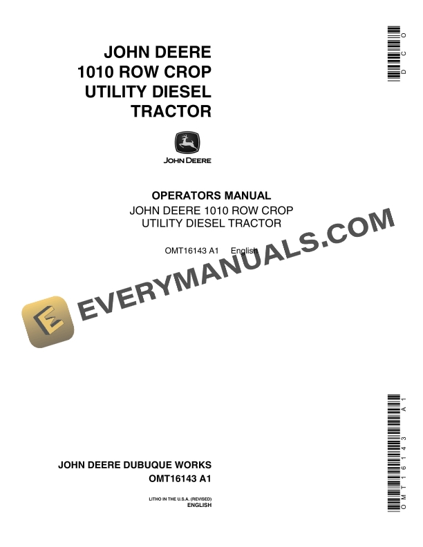 John Deere 1010 Tractor Operator Manual OMT16143-1