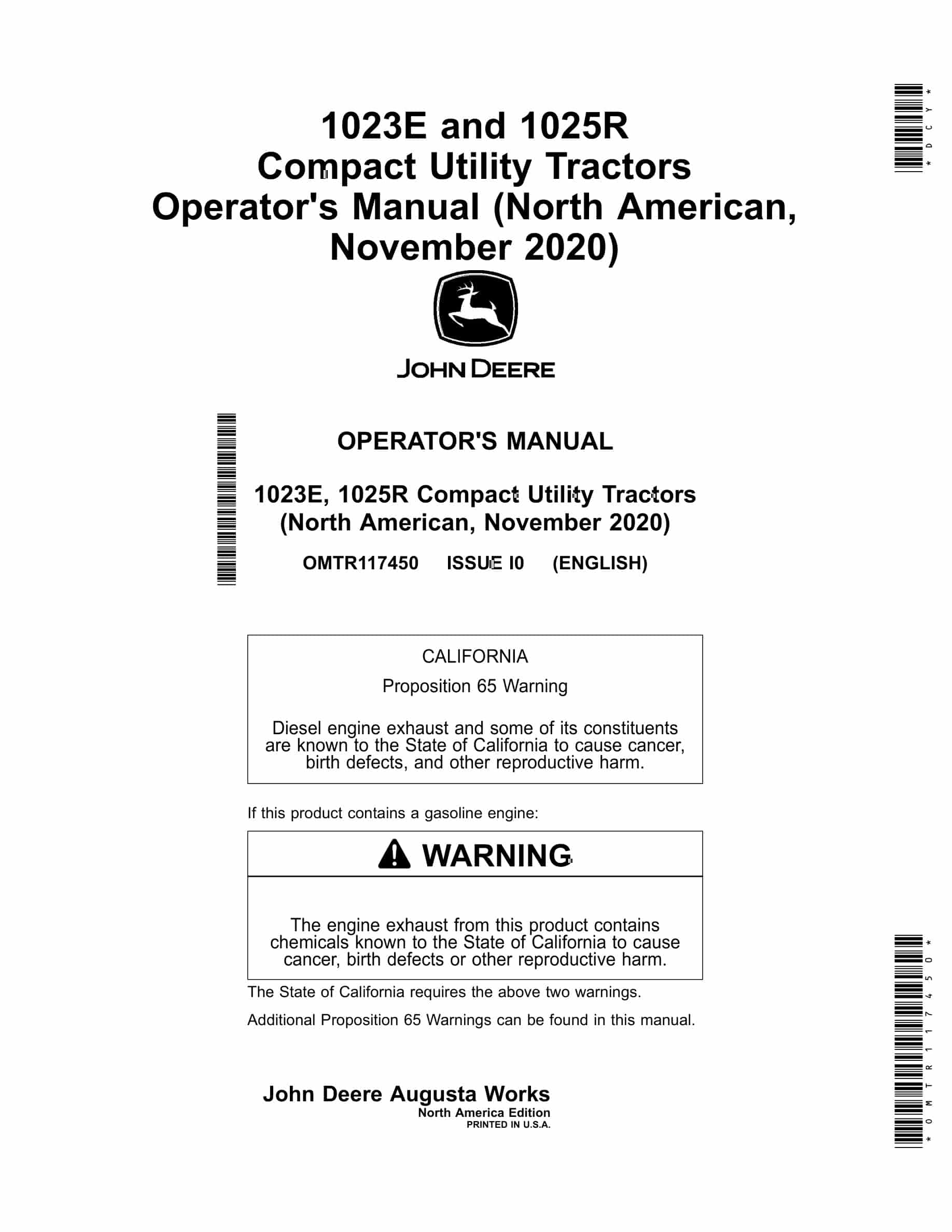 John Deere 1023E and 1025R Tractor Operator Manual OMTR117450-1