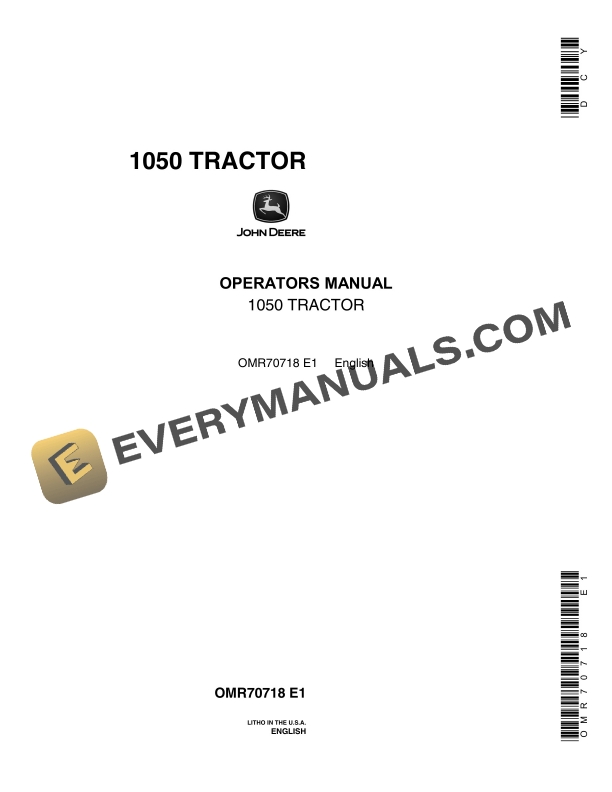 John Deere 1050 TRACTOR Tractor Operator Manual OMR70718-1
