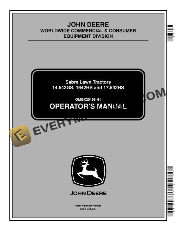 John Deere 14.542GS, 1642HS and 17.542HS Tractor Operator Manual OMGX20196-1