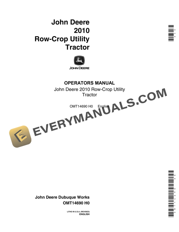 John Deere 2010 Row-crop Utility Tractors Operator Manual OMT14690-1