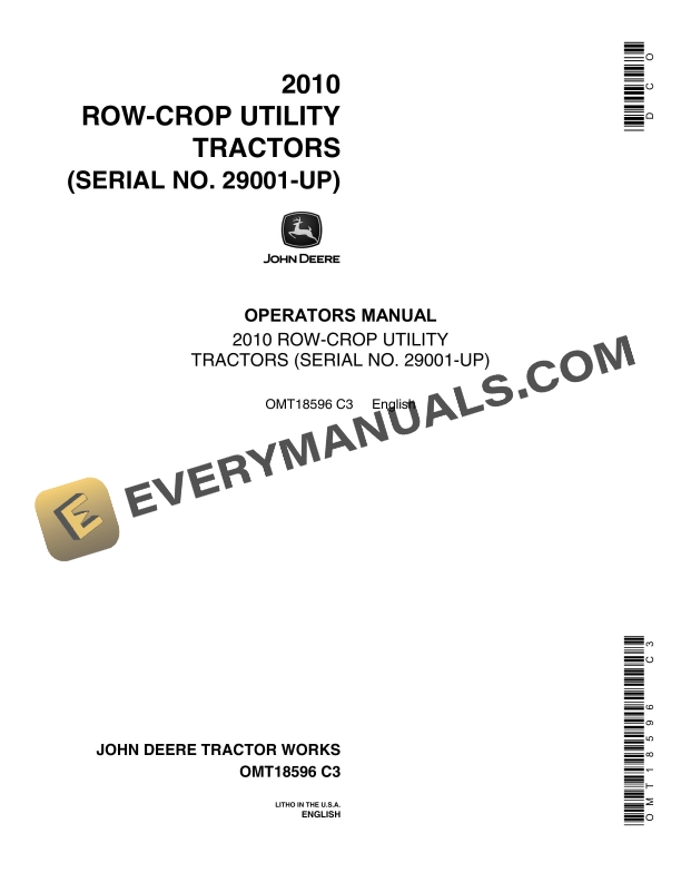 John Deere 2010 Tractor Operator Manual OMT18596-1