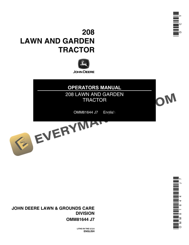 John Deere 208 Tractor Operator Manual OMM81644-1