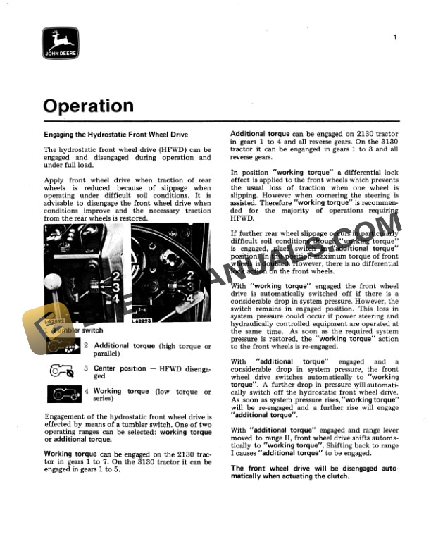 John Deere 2130 And 3130 Hydrostatic Front Wheel Drive For Tractors Operator Manuals OML30986 3