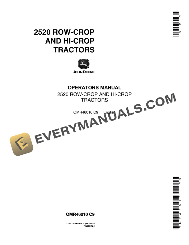 John Deere 2520 Tractor Operator Manual OMR46010-1