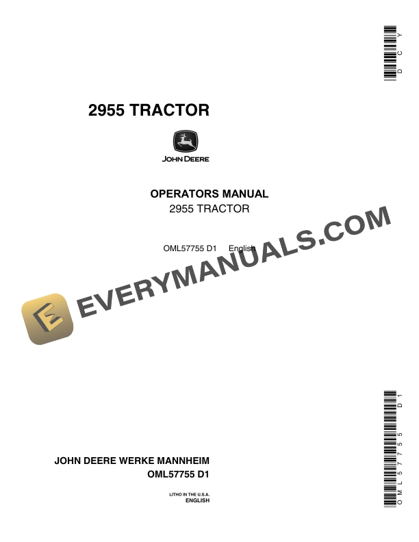 John Deere 2955 Tractor Operator Manual OML57755-1