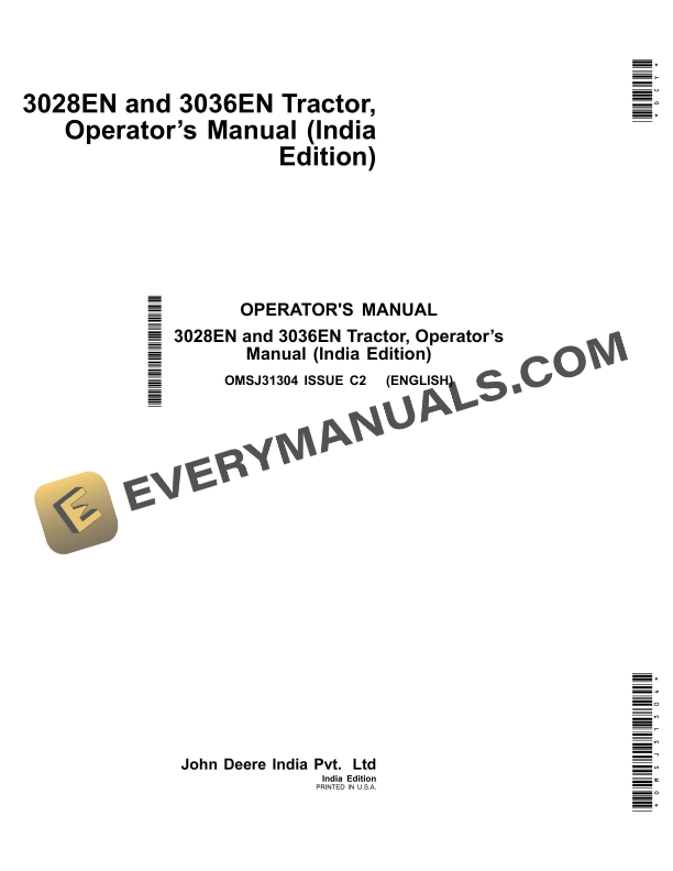 John Deere 3028en And 3036en Tractors Operator Manual OMSJ31304-1