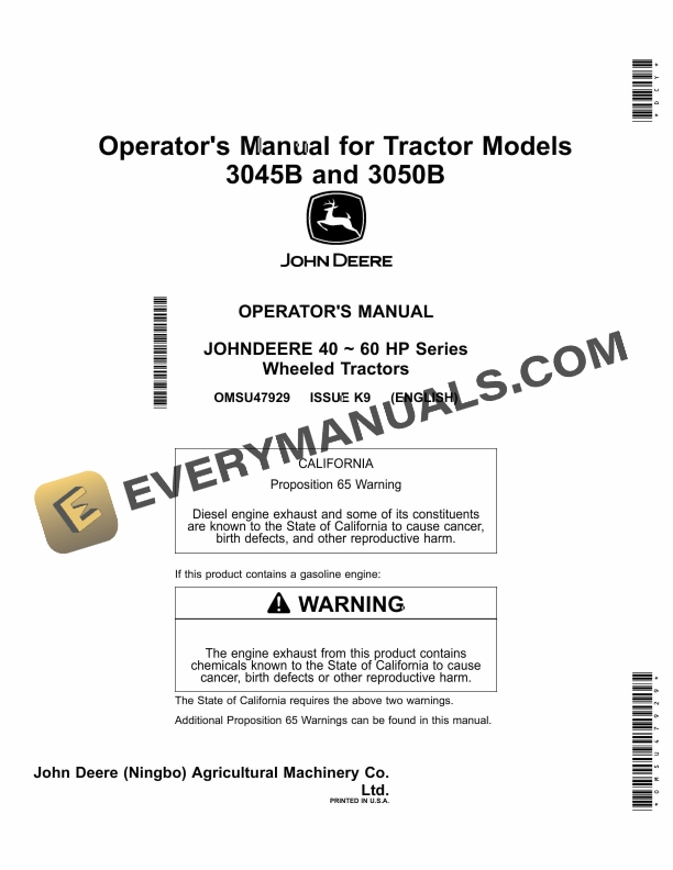 John Deere 3045b And 3050b Wheeled Tractors Operator Manuals OMSU47929-1