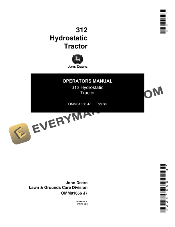 John Deere 312 Tractor Operator Manual OMM81656-1